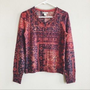 Lucky Brand Red Rug Pattern Cardigan
